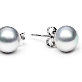 Gaura Pearls Perlenohrstecker - grau, 9 mm, 925 Silber, rhodiniert*