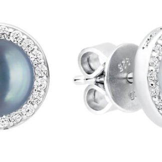 Gaura Pearls Perlenohrstecker - grau, rund, Zirkonia, 925 Silber*