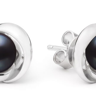 Gaura Pearls Perlenohrstecker - schwarz, rund, Einfassung, 925 Silber*