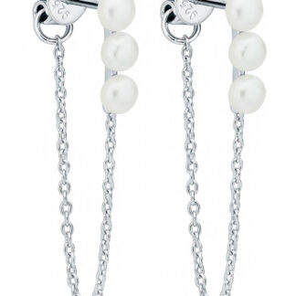 Gaura Pearls Perlenohrstecker - weiß, 3 Perlen, Kette, 925 Silber*