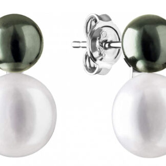 Gaura Pearls Perlenohrstecker - weiß, oval, Onyx, schwarz, 925 Silber*