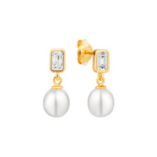 Gaura Pearls Perlenohrstecker - weiß, reis, 7-7.5 mm, Zirkonia, 585 Gelbgold plattiert*