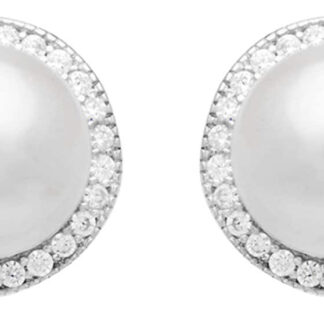 Gaura Pearls Perlenohrstecker - weiß, rund, Zirkonia, 925 Silber*