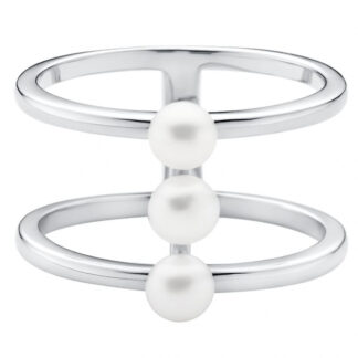 Gaura Pearls Perlenring -  3 weiße Perlen, doppelt , 925 Silber*