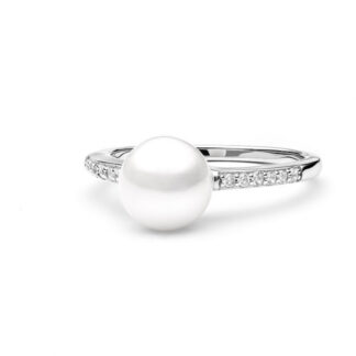 Gaura Pearls Perlenring - weiß, Zirkonia, 925 Silber*