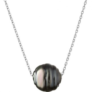 Gaura Pearls Silberkette - Tahiti, schwarz, 10 mm, 40-45 cm, 925 Silber, rhodiniert*