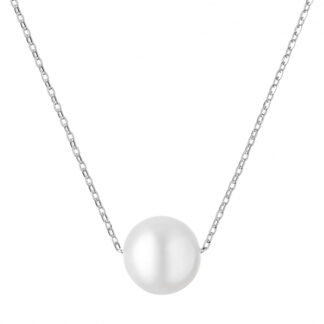 Gaura Pearls Silberkette - weiß, 9 mm, 41 cm, 925 Silber, rhodiniert*