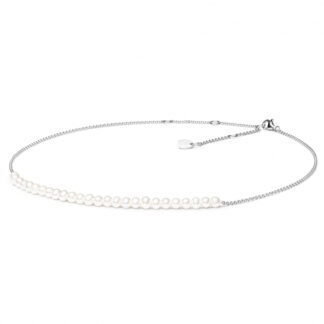 Gaura Pearls Silberkette - weiß, rund, 4,5 mm, 38-45 cm, 925 Silber, rhodiniert*