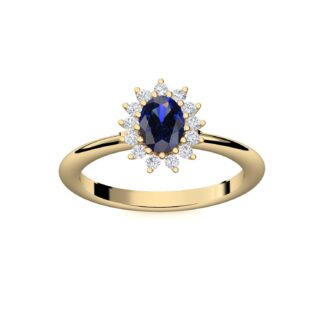 Gold Ring mit Stein - blauer Zirkonia wie Saphir - hochwertig vergoldet - inkl. Luxusetui - Ring Gelbgold Goldring Verlobungsring Amoonic Schmuck*