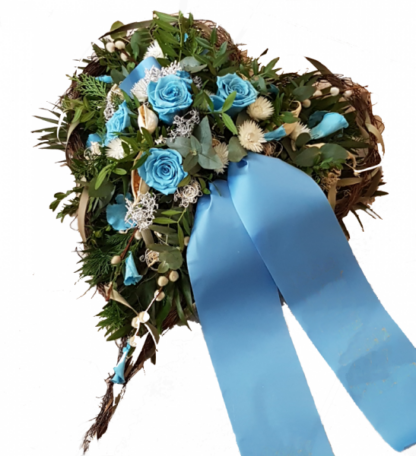 Grabgesteck Herz mit Blauen Ewigen Rosen*