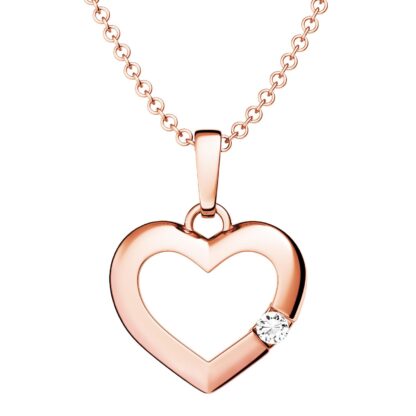 Halskette Damen Herz Rosegold Kette mit Herzanhänger mit Zirkonia Stein *Silber 925 vergoldet* Geschenke für Damen Schmuck für Frauen Herz Kette Rose*