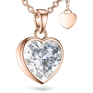 Halskette Damen Herz Rosegold vergoldet Herzanhänger mit Zirkonia Herz Kette Damenkette mit Anhänger Freundin Geschenk Frau Geburtstagsgeschenk*