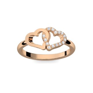 Herz Ring Rosegold Zirkonia *Ring mit zwei Herzen Rosegold*(Silber 925 vergoldet) Verlobungsring Herz AMOONIC romantisch Liebesschmuck rose gold*