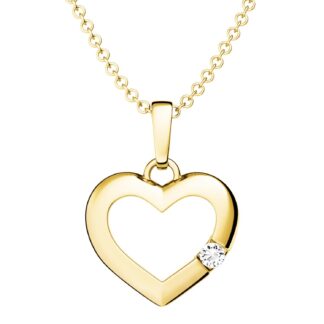 Herzkette Gelbgold Kette mit Herzanhänger Halskette Damen Herz Anhänger Gold mit Stein Silber 925 hochwertig vergoldet Halskette Zirkonia inkl. Etui*