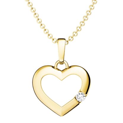 Herzkette Gelbgold Kette mit Herzanhänger Halskette Damen Herz Anhänger Gold mit Stein Silber 925 hochwertig vergoldet Halskette Zirkonia inkl. Etui*