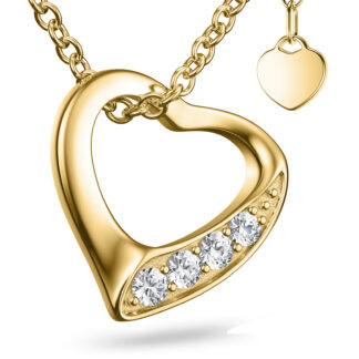 Herzkette Gold vergoldet Herzanhänger Gold mit Zirkonia vergoldet echte Kette Silber Herz Kette vergoldet Halskette Damen Silber vergoldet Geschenk*