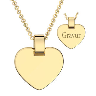 Kinder Herzkette mit Gravur in Gelbgold (Silber 925 vergoldet)  von AMOONIC I Halskette Mädchen Kette 38cm I Herzanhänger beidseitig individuell gravierbar I Herz Gravurkette für Kinder*