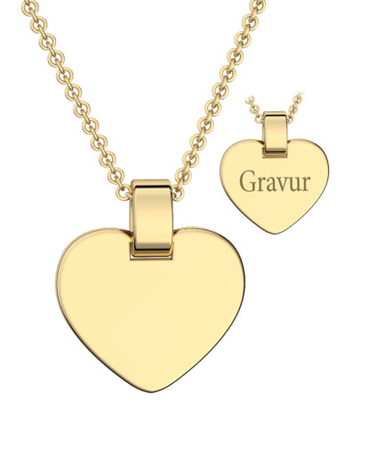 Kinder Herzkette mit Gravur in Gelbgold (Silber 925 vergoldet)  von AMOONIC I Halskette Mädchen Kette 38cm I Herzanhänger beidseitig individuell gravierbar I Herz Gravurkette für Kinder*