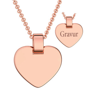 Kinder Herzkette mit Gravur in Rosegold (Silber 925 vergoldet)  von AMOONIC I Halskette Mädchen Kette 38cm I Herzanhänger beidseitig individuell gravierbar I Herz Gravurkette für Kinder*