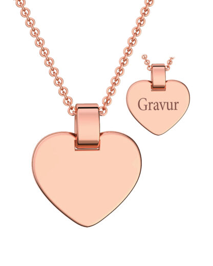 Kinder Herzkette mit Gravur in Rosegold (Silber 925 vergoldet)  von AMOONIC I Halskette Mädchen Kette 38cm I Herzanhänger beidseitig individuell gravierbar I Herz Gravurkette für Kinder*