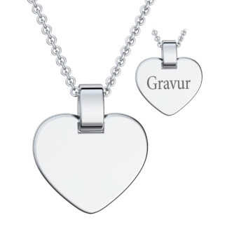 Kinder Herzkette mit Gravur in Silber 925 von AMOONIC I Halskette Mädchen Kette 38cm I Herzanhänger beidseitig individuell gravierbar I Herz Gravurkette für Kinder*