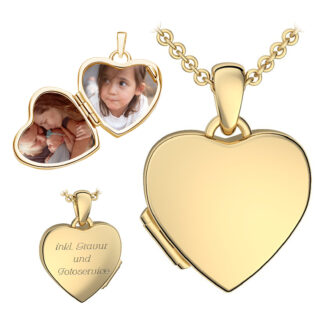 Kinder Medaillon Herz zum Öffnen für Bilder in Gold (Silber 925 vergoldet) von AMOONIC I Halskette Mädchen Kette 38cm I Foto Upload Service & Gravur*