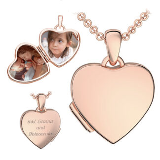 Kinder Medaillon Herz zum Öffnen für Bilder in Rosegold (Silber 925 vergoldet) von AMOONIC I Halskette Mädchen Kette 38cm I Foto Upload Service & Gravur*
