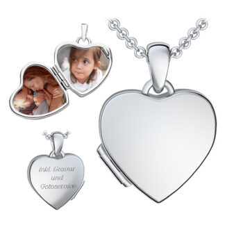Kinder Medaillon Herz zum Öffnen für Bilder in Silber 925 von AMOONIC I Halskette Mädchen Kette 38cm I Foto Upload Service & Gravur*
