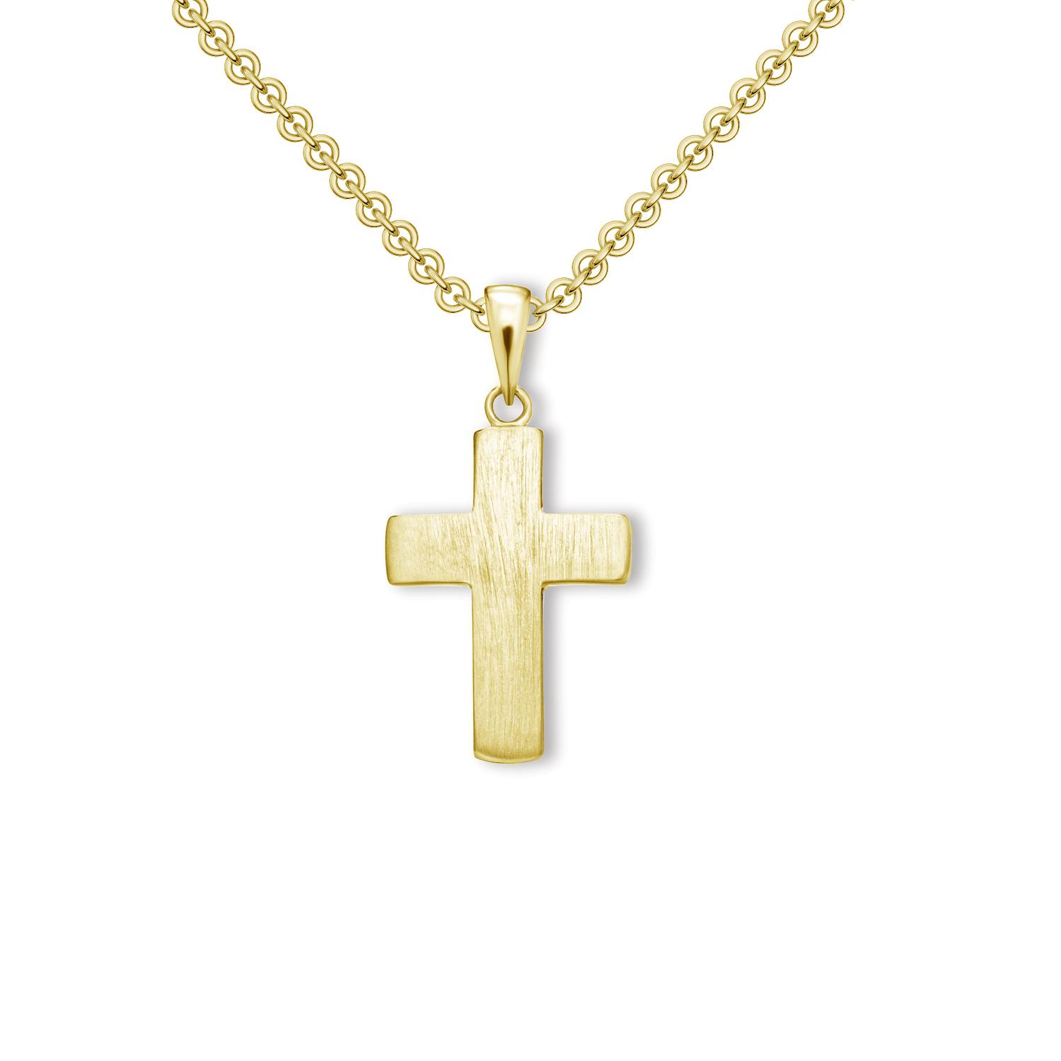 Kreuz Kette Gold (Silber 925 hochwertig vergoldet) + inkl. Luxusetui + Goldanhänger echt Silber Kreuzkette Gelbgold ohne Stein Kreuzanhänger*