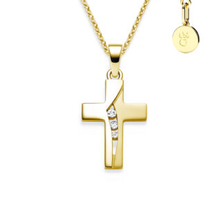 Kreuz Kette Gold (Silber 925 hochwertig vergoldet) mit Zirkonia + inkl. Luxusetui + Kreuzkette mit Stein wie Diamant Kreuzanhänger Anhänger Kommunion*
