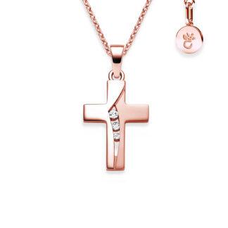 Kreuz Kette Rosegold (Silber 925 hochwertig vergoldet) mit Zirkonia + inkl. Luxusetui + Kreuzkette mit Stein wie Diamant Kreuzanhänger Anhänger*