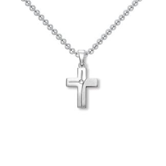 Kreuz Kette Silber 45 cm Kommunion Mädchen Kreuz Kette Konfirmation Zirkonia Silber Kreuzkette mit Stein Kreuz-Anhänger Kommunion Taufkette*