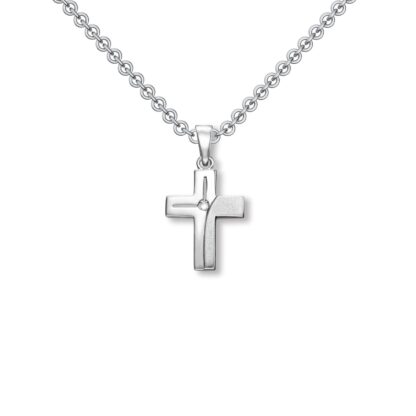 Kreuz Kette Silber 45 cm Kommunion Mädchen Kreuz Kette Konfirmation Zirkonia Silber Kreuzkette mit Stein Kreuz-Anhänger Kommunion Taufkette*
