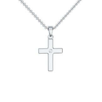 Kreuz Kette Silber 925 mit Zirkonia Kreuzkette mit Stein Kreuzanhänger Anhänger Konfirmation Geschenk zur Kommunion Schmuck Taufkette Tochter*