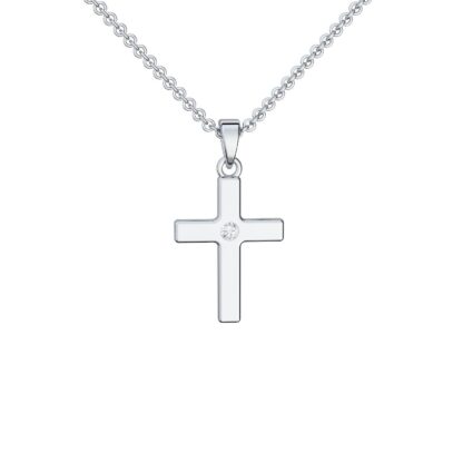 Kreuz Kette Silber 925 mit Zirkonia Kreuzkette mit Stein Kreuzanhänger Anhänger Konfirmation Geschenk zur Kommunion Schmuck Taufkette Tochter*