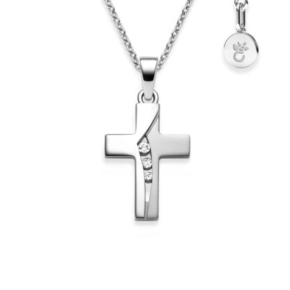 Kreuz Kette Silber 925 mit Zirkonia Kreuzkette mit Zirkonia Stein Kreuzanhänger Anhänger Kommunion Konfirmation Taufkette kleines Kreuz Silberkette*