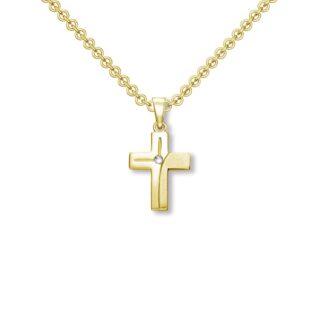 Kreuzkette Gold 45cm (Silber 925 hochwertig vergoldet) mit Zirkonia +LUXUSETUI, Halskette Kreuz Kette Stein wie Diamant, Kreuzanhänger Taufe*