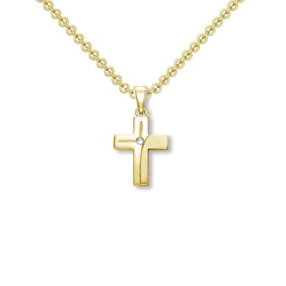 Kreuzkette Gold 45cm (Silber 925 hochwertig vergoldet) mit Zirkonia +LUXUSETUI, Halskette Kreuz Kette Stein wie Diamant, Kreuzanhänger Taufe*
