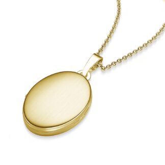 Medaillon Gold Oval mit Foto-Service für 2 Bilder, Goldmedaillon mit Gravur zum Öffnen, Amulett zum Aufklappen, Bildanhänger Fotoanhänger zwei Fotos*