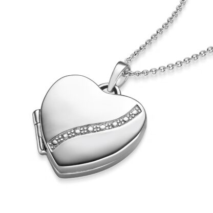 Medaillon mit Foto-Service für 2 Bilder, Herz Medaillon Silber 925 mit Gravur zum Öffnen, aufklappen Kette Halskette Geschenke für Frauen Damen*