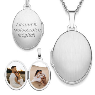 Medaillon mit Foto-Service für 2 Bilder, Oval Medaillon Kette Silber 925 mit Gravur zum Öffnen, Bildanhänger Fotoanhänger zwei Fotos Liebesbeweis*