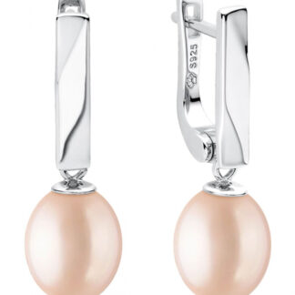 Moderner Perlenohrring rosa oval 8.5-9 mm, Englischer Verschluss, 925er Silber, Gaura Pearls, Estland*