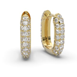 Ohrringe Creolen Damen Gelbgold (Silber 925 vergoldet) von AMOONIC | Huggie Kreolen u-förmig oval rechteckig | Klappcreolen klein breit mit Zirkonias*