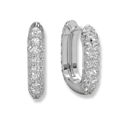 Ohrringe Creolen Damen Silber 925 von AMOONIC | Huggie Creolen u-förmig oval rechteckig | Silberohrringe Kreolen klein breit mit Zirkonias*