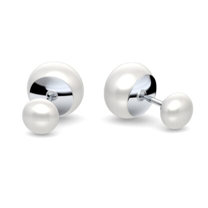 Perlenohrringe doppelt Silber 925 Doppelperle Ohrstecker ** hochwertige Süßwasser Bouton Perlen weiß** Stecker Ohrringe Perle Tropfen Doppel*