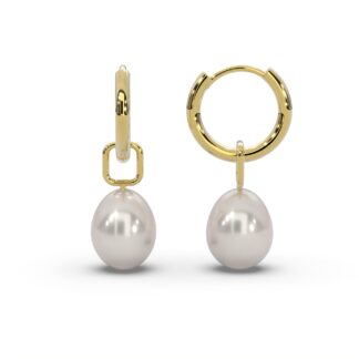 Perlenohrringe hängend Gelbgold (Silber 925 vergoldet) von AMOONIC I Damen Creolen klein mit Perlenanhänger | Perlencreolen Hoops Ohrringe mit Süßwasserperle*