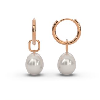 Perlenohrringe hängend Rosegold (Silber 925 vergoldet) von AMOONIC I Damen Creolen klein mit Perlenanhänger | Perlencreolen Hoops Ohrringe mit Süßwasserperle*