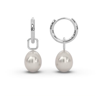 Perlenohrringe hängend Silber 925 von AMOONIC I Damen Creolen klein mit Perlenanhänger | Perlencreolen Hoops Ohrringe mit Süßwasserperle*