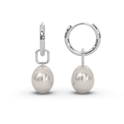 Perlenohrringe hängend Silber 925 von AMOONIC I Damen Creolen klein mit Perlenanhänger | Perlencreolen Hoops Ohrringe mit Süßwasserperle*