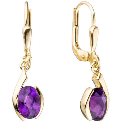 SIGO Boutons 333 Gold Gelbgold 2 Amethyste lila violett Ohrringe Ohrhänger*